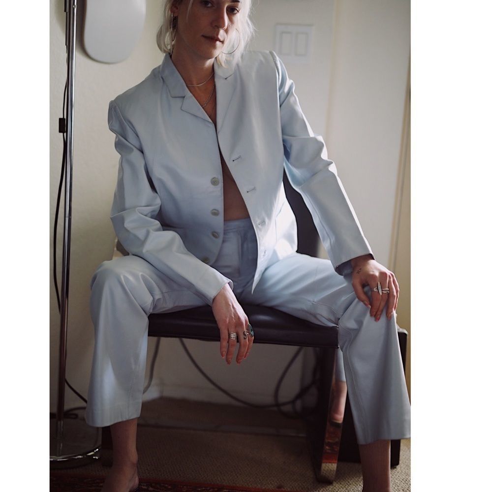 Vintage Calvin Klein Baby Blue Real Leather Suit - 4 and L